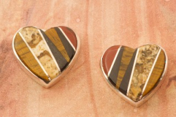Calvin Begay Genuine Picture Jasper Sterling Silver Heart Earrings